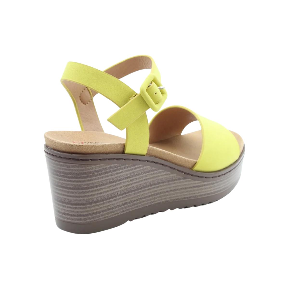 Heavenly Feet Womens Orion2 Pistachio Yellow Vegan Wedge Sandals