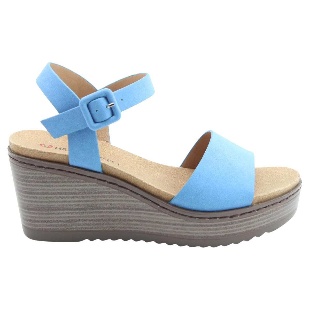 Heavenly Feet Womens Orion2 Blue Vegan Wedge Sandals