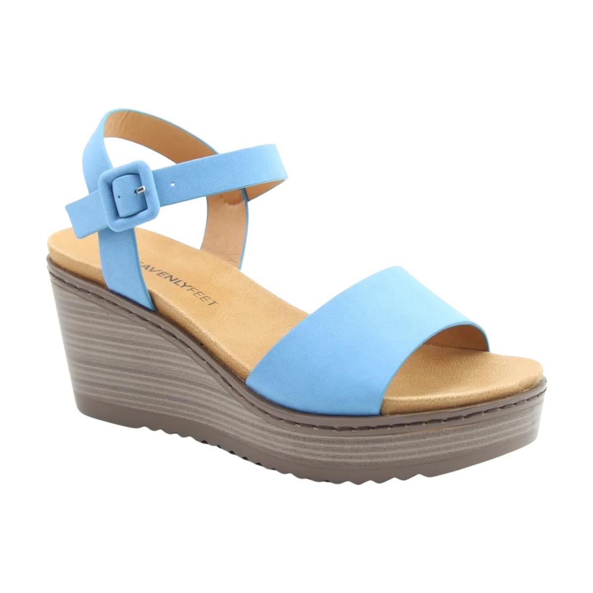 Heavenly Feet Womens Orion2 Blue Vegan Wedge Sandals