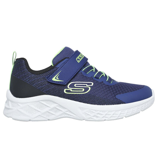 Skechers Kids Microspec Zovrix Navy Lime Lightweight Trainers Shoes