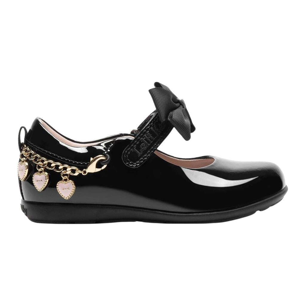 Lelli Kelly LK8438 (NE03) Annie Heart Charm Black Patent Wide Fit G School Shoes