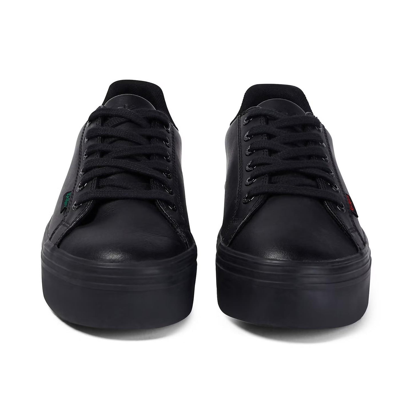 Kickers Youths Tovni Stack Black Leather Lace Up School Shoes