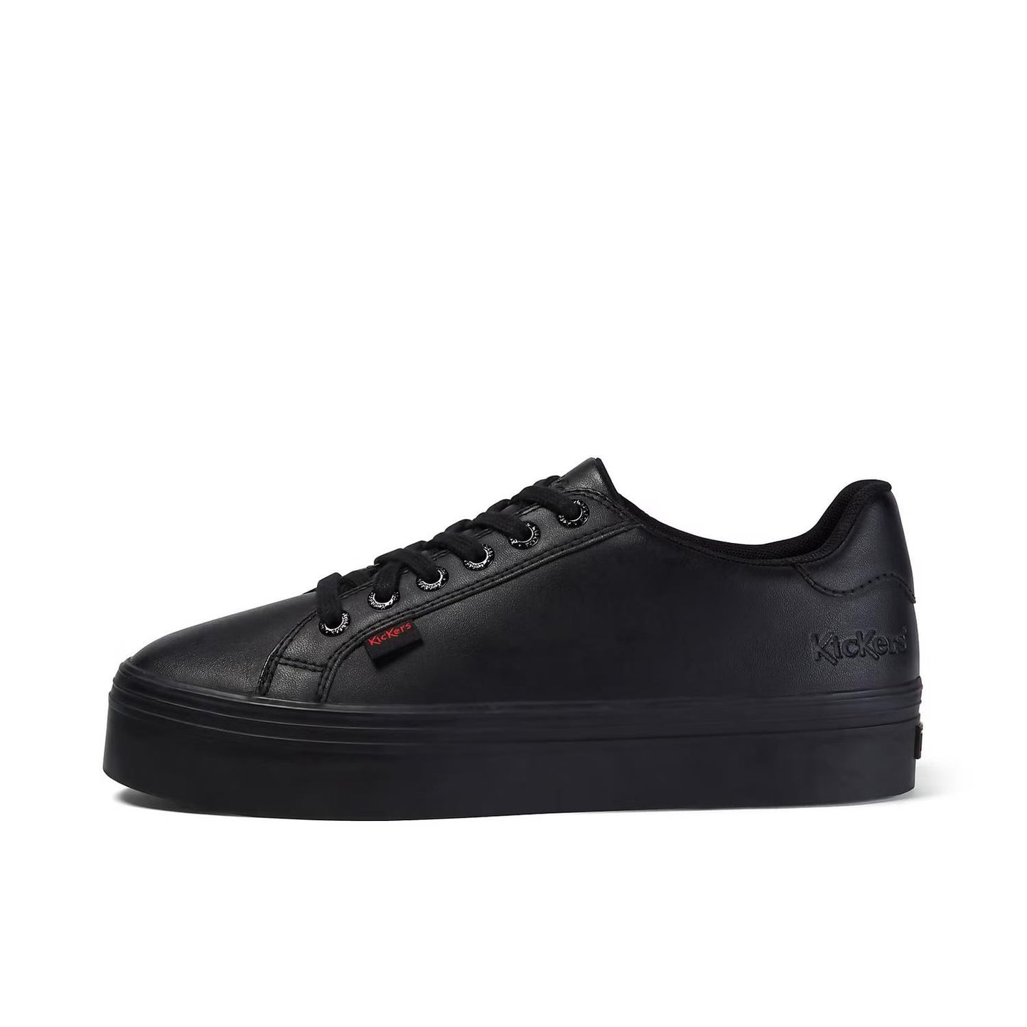 Kickers Youths Tovni Stack Black Leather Lace Up School Shoes