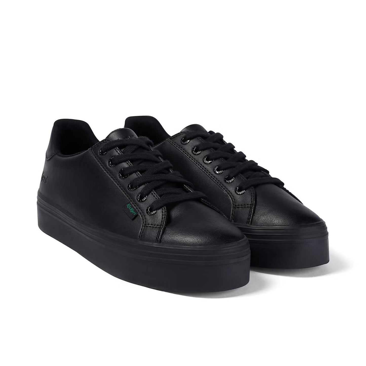 Kickers Youths Tovni Stack Black Leather Lace Up School Shoes