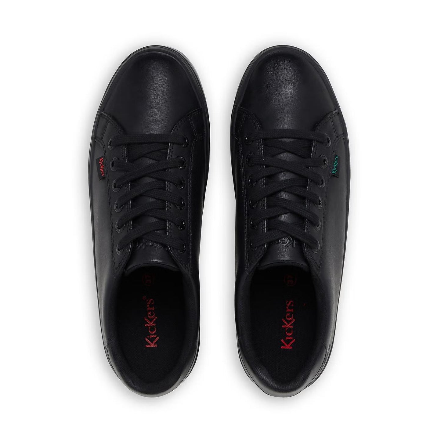 Kickers Youths Tovni Stack Black Leather Lace Up School Shoes