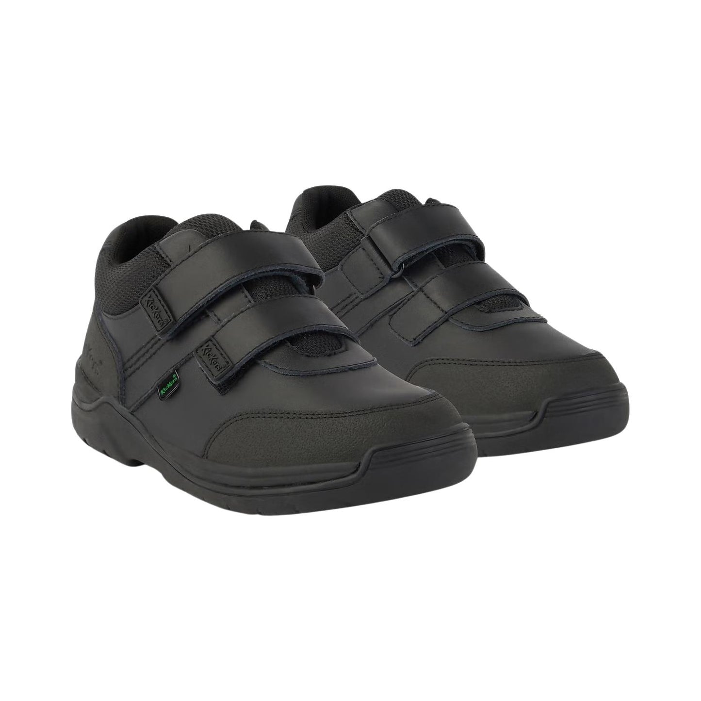 Kickers Junior Boys Stomper Mid Black Leather Double Strap Shoes