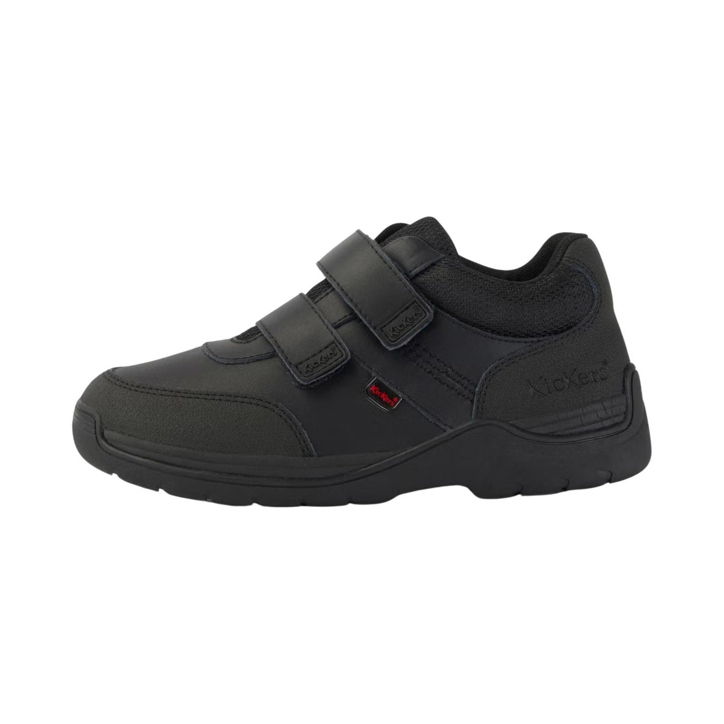 Kickers Junior Boys Stomper Mid Black Leather Double Strap Shoes