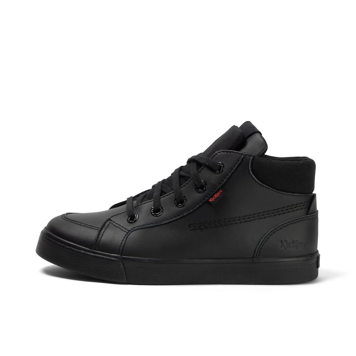 Kickers Junior Boys Tovni Hi Double Tongue Black Leather School Shoes