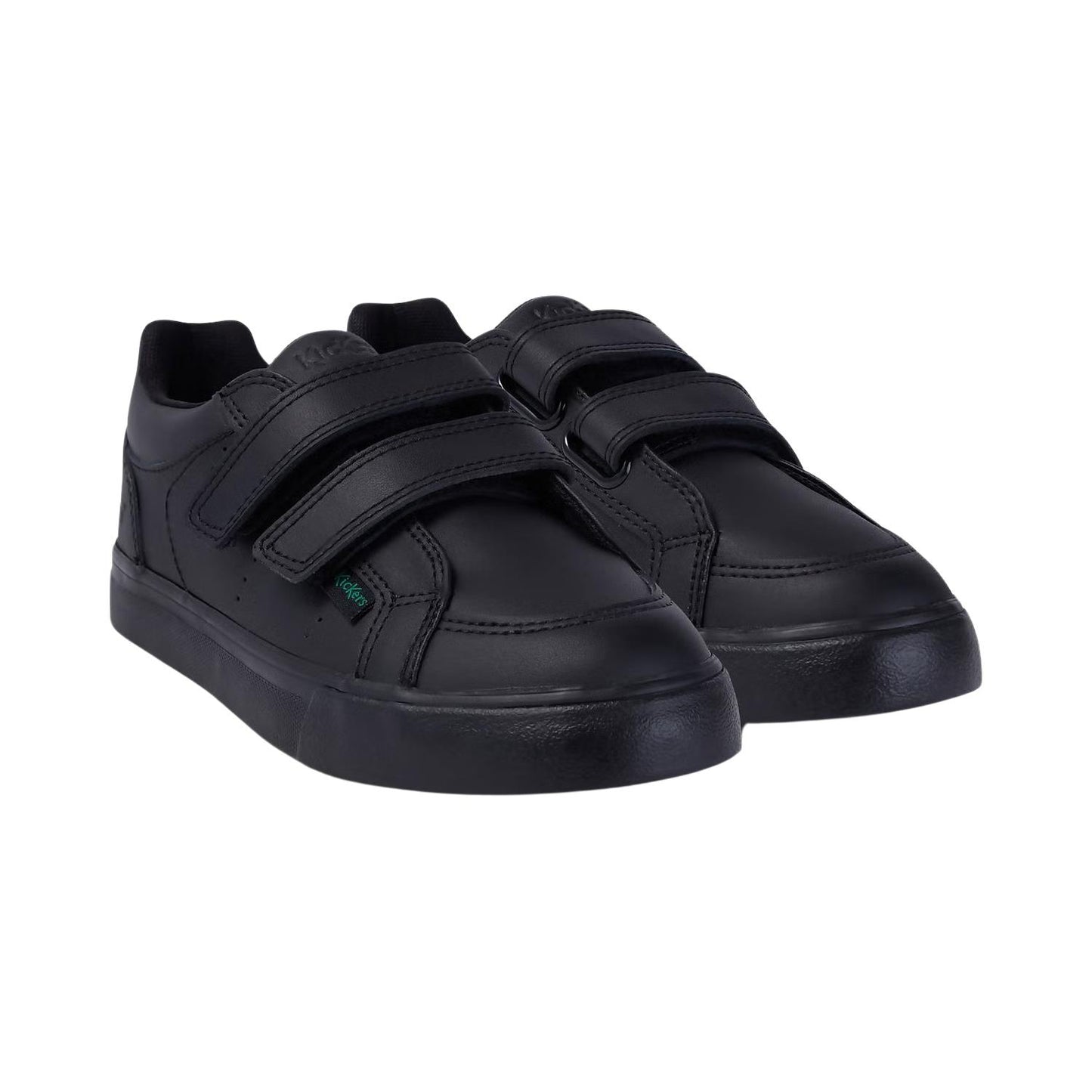 Kickers Unisex Tovni Twin Black Double Hook & Loop Leather School Shoes