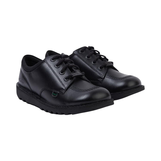 Kickers Unisex Junior Kids Kick Lo Mix Mesh Black Leather Lace Up School Shoes