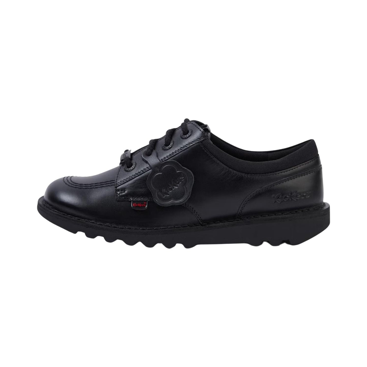 Kickers Unisex Junior Kids Kick Lo Mix Mesh Black Leather Lace Up School Shoes