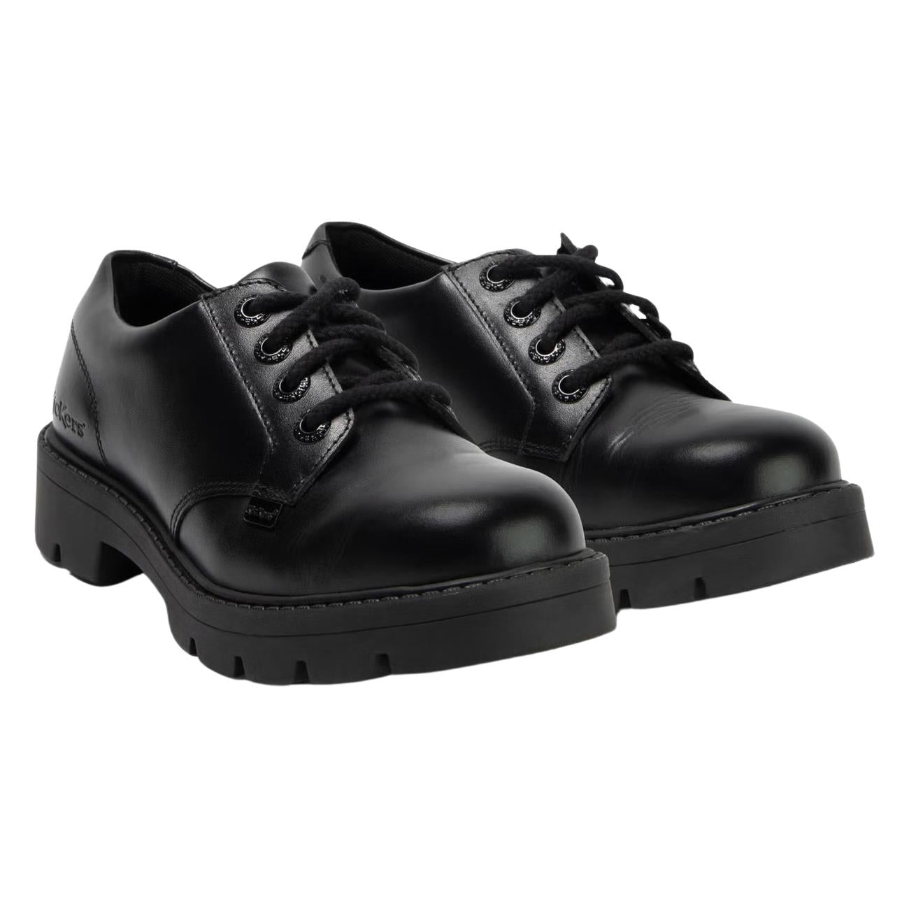 Kickers Womens Kori Lace Black Leather Lace Up School Shoes