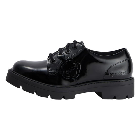 Kickers Womens Kori Lace Black Patent Leather School Shoes