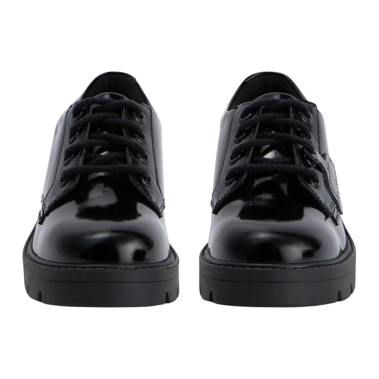 Kickers Womens Kori Lace Black Patent Leather School Shoes