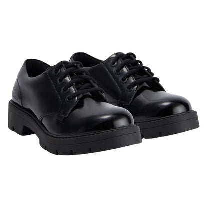 Kickers Womens Kori Lace Black Patent Leather School Shoes