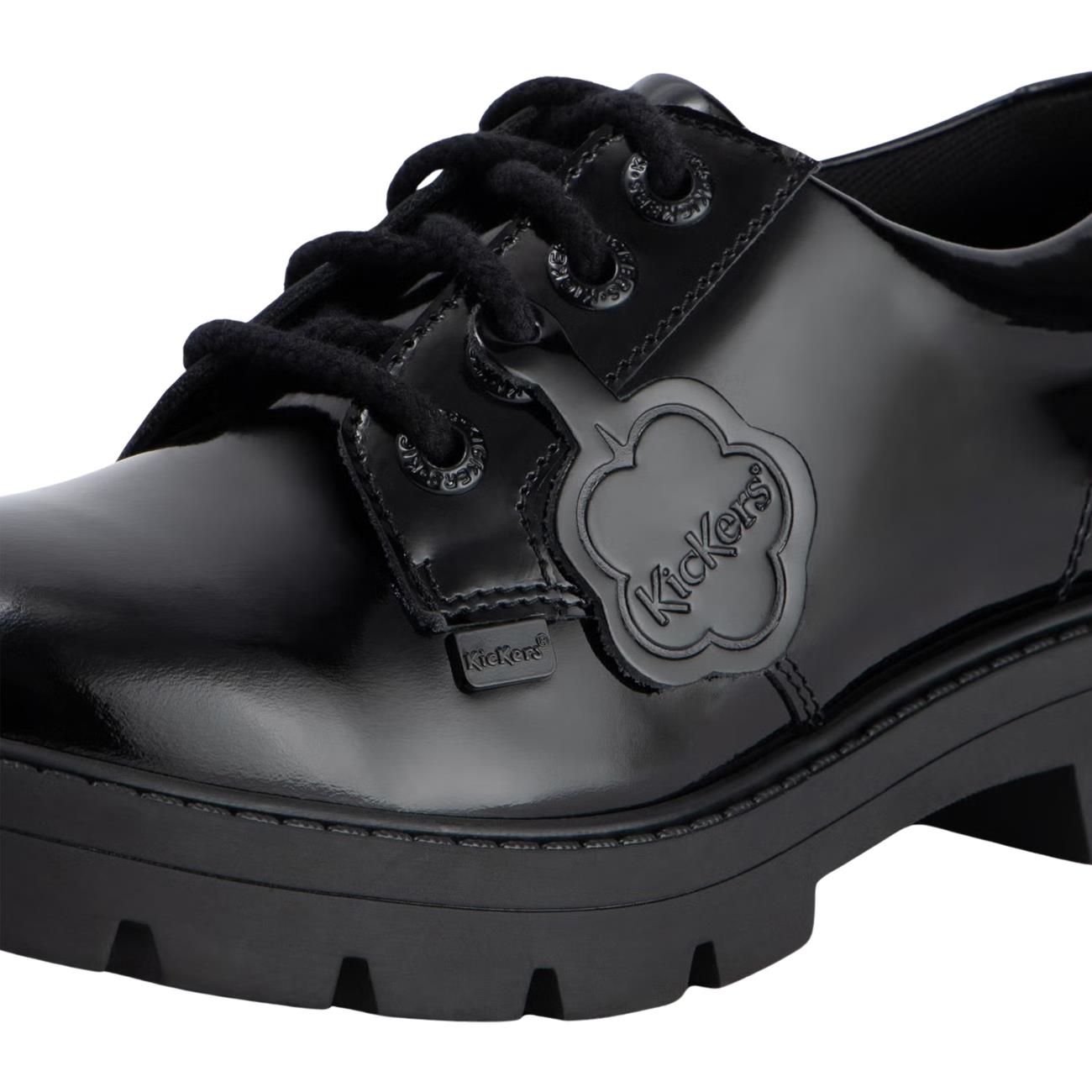 Kickers Womens Kori Lace Black Patent Leather School Shoes