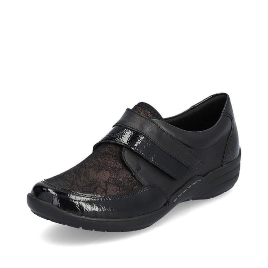 Remonte Womens R7600-03 Black Leather & Textile Extra Wide Adjustable Shoes