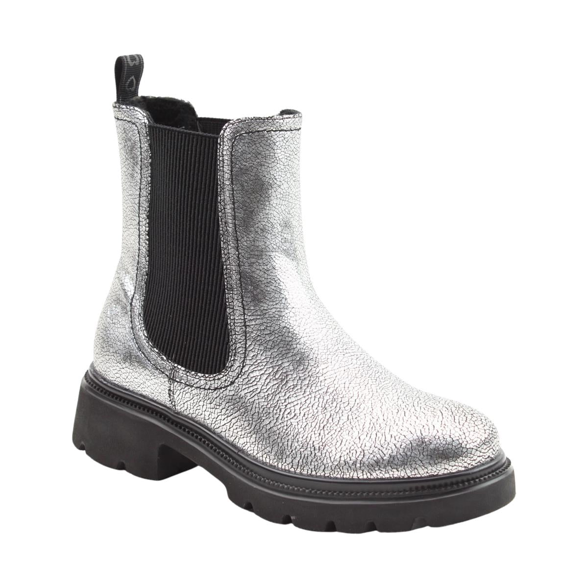 Heavenly Feet Womens Zeta Silver Chelsea Vegan Ankle Boots