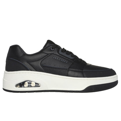 Skechers Mens Uno Court Low Post Black Leather Lace Up Trainers