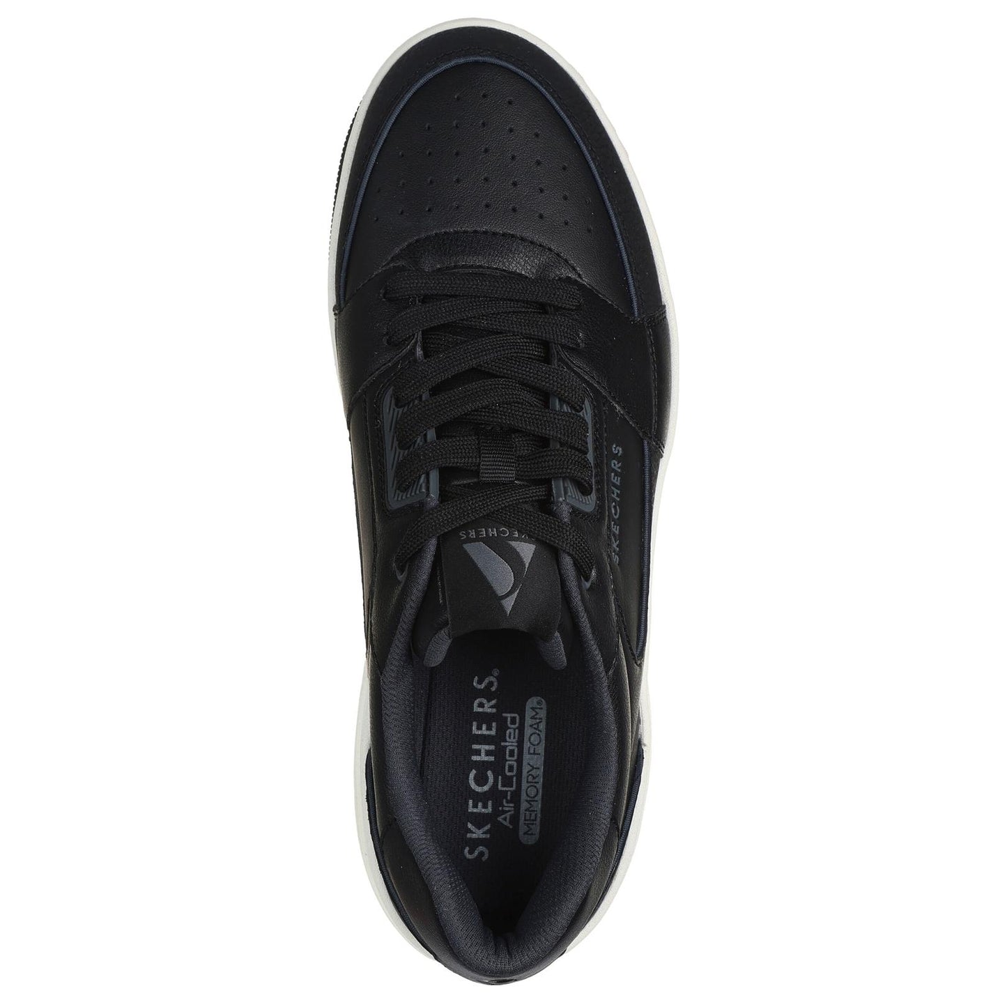 Skechers Mens Uno Court Low Post Black Leather Lace Up Trainers