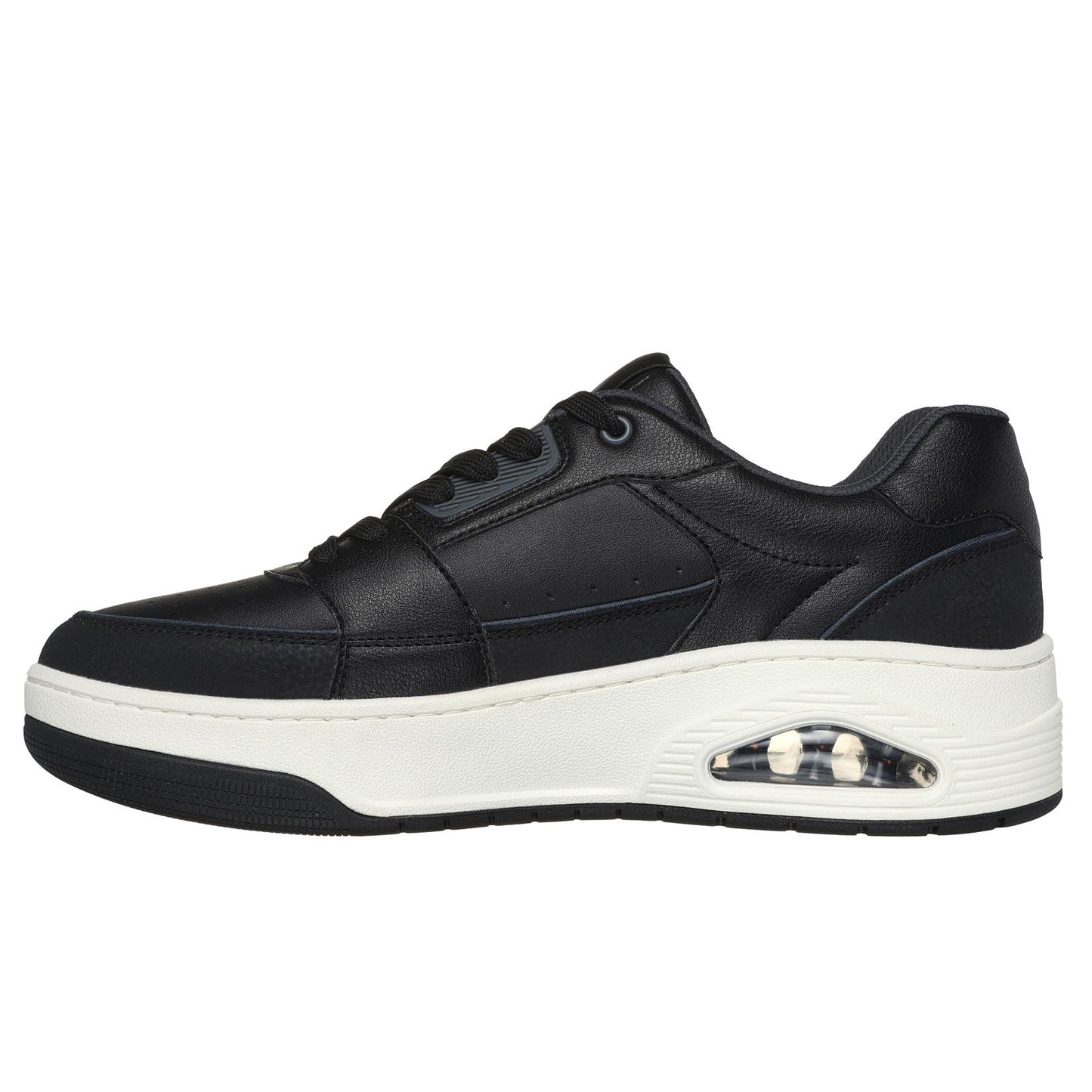 Skechers Mens Uno Court Low Post Black Leather Lace Up Trainers