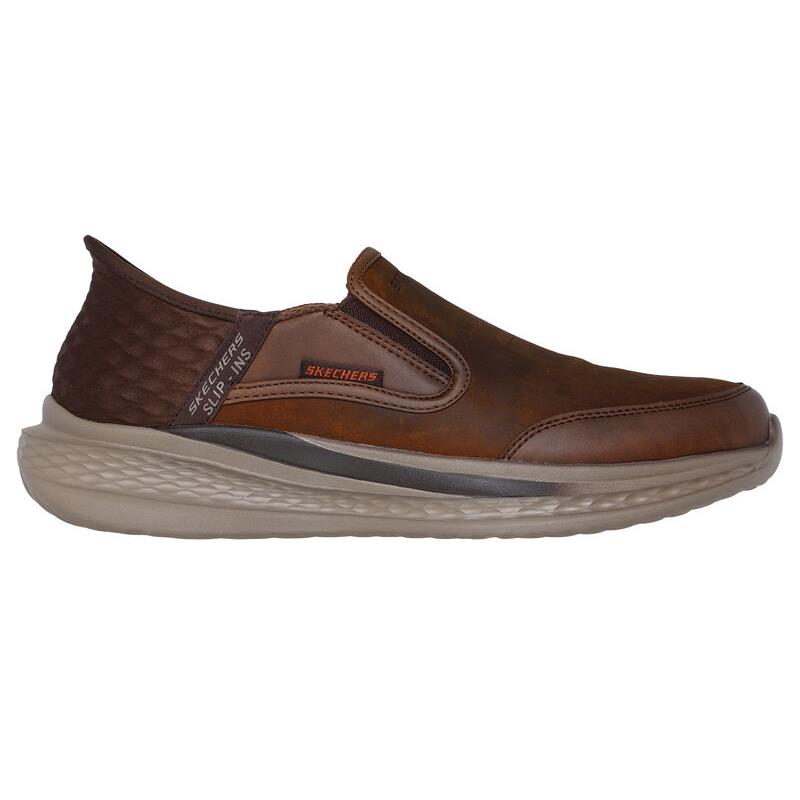 Skechers Mens Slade Cooper Dark Brown Leather Slip Ins Shoes