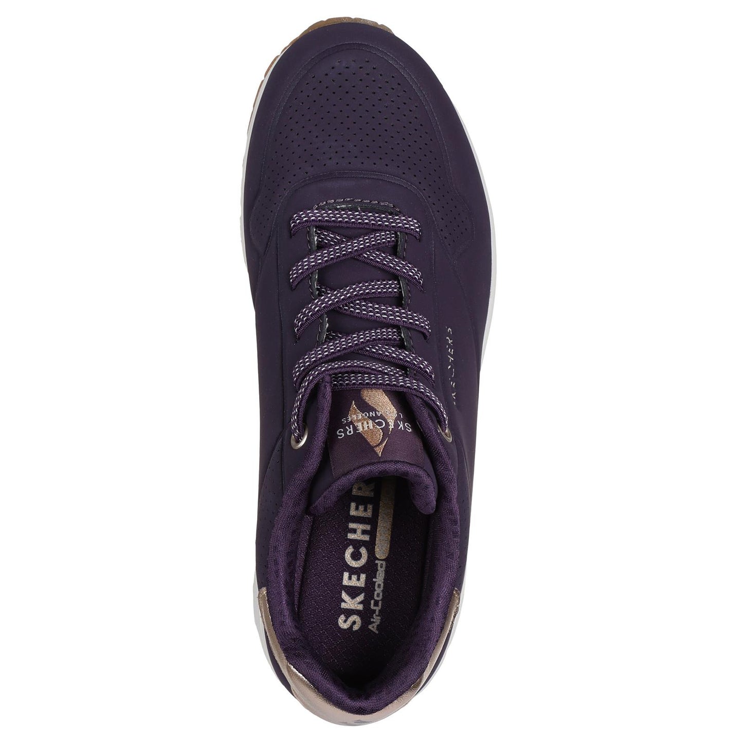 Skechers Womens Uno Shimmer Away Purple Slip On Elastic Lace Trainers