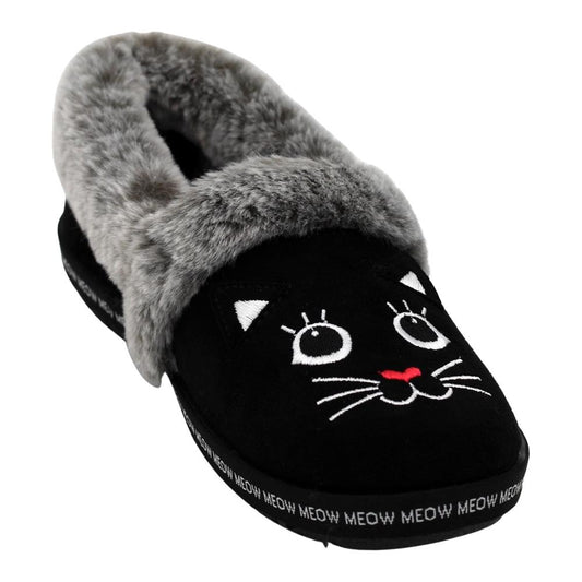 Ladies Skechers Too Cozy Meow Pajamas Black Faux Fur Slippers 33355/BLK