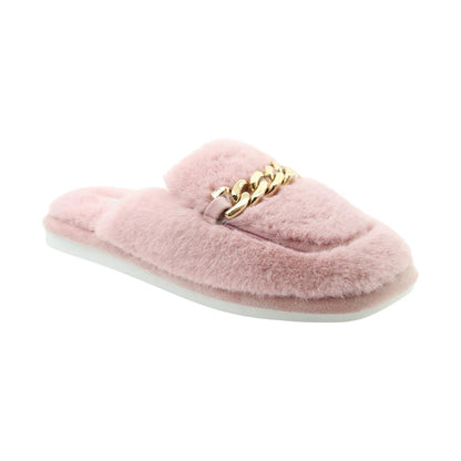 Heavenly Feet Ladies Swan Pink Slip On Chain Mule Slippers