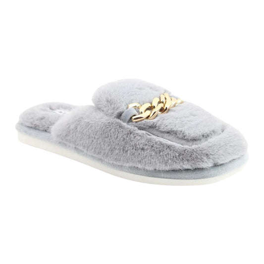 Heavenly Feet Ladies Swan Grey Slip On Chain Mule Slippers