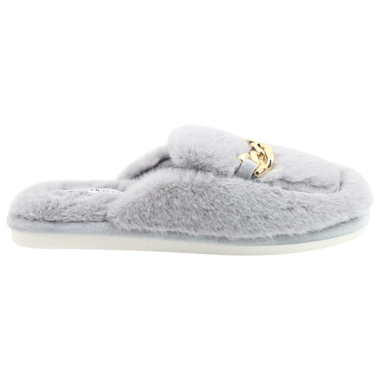 Heavenly Feet Ladies Swan Grey Slip On Chain Mule Slippers