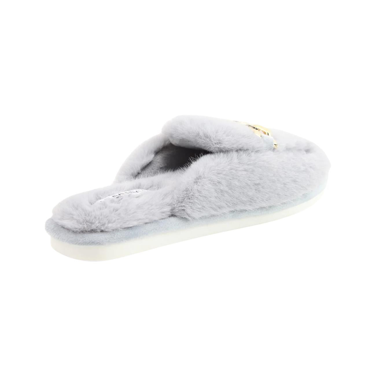 Heavenly Feet Ladies Swan Grey Slip On Chain Mule Slippers