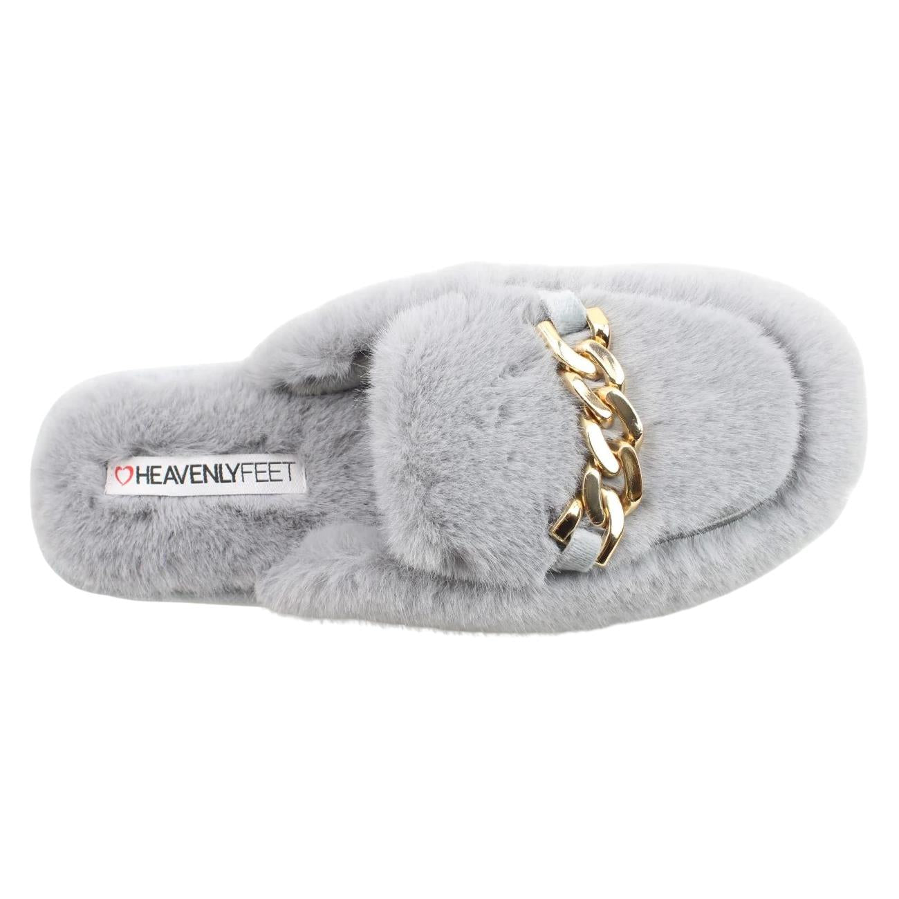 Heavenly Feet Ladies Swan Grey Slip On Chain Mule Slippers