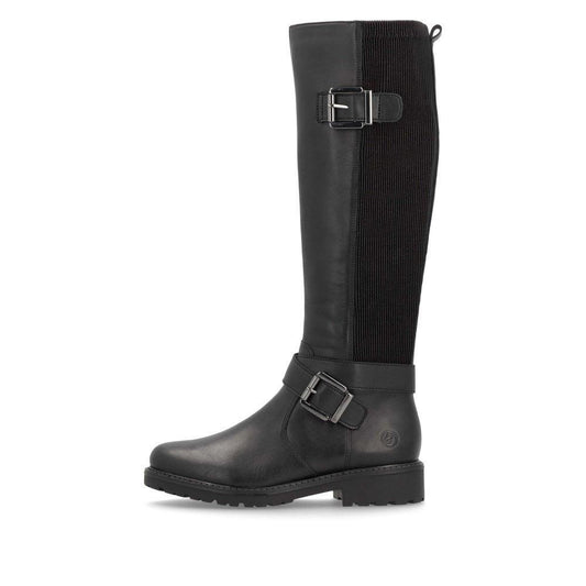 Remonte R6593-00 Black Leather Wide Fit Knee High Riding Boots