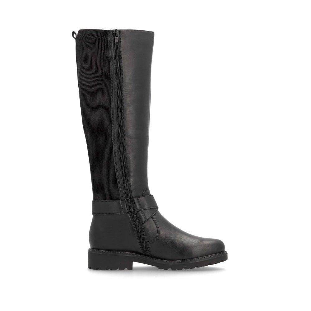 Remonte R6593-00 Black Leather Wide Fit Knee High Riding Boots