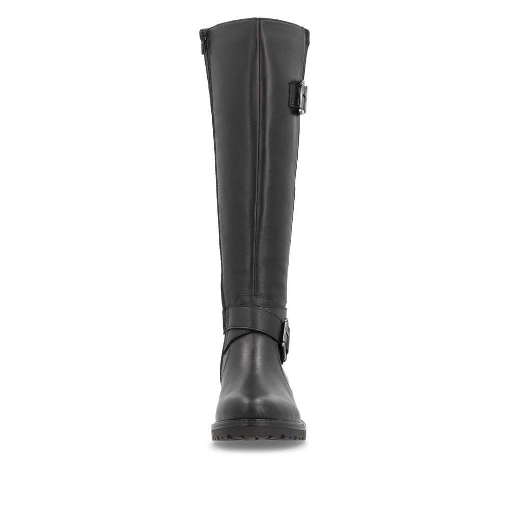 Remonte R6593-00 Black Leather Wide Fit Knee High Riding Boots