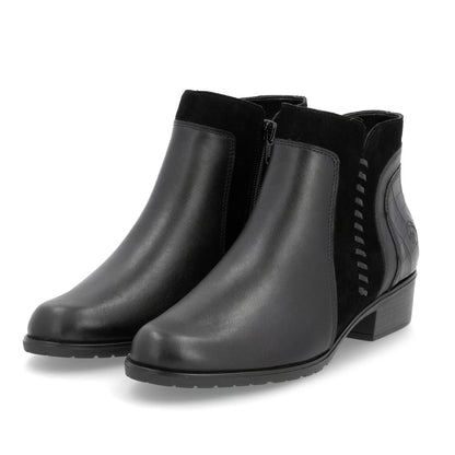 Remonte D6893-02 Odeon Black Leather Side Zip Ankle Boots