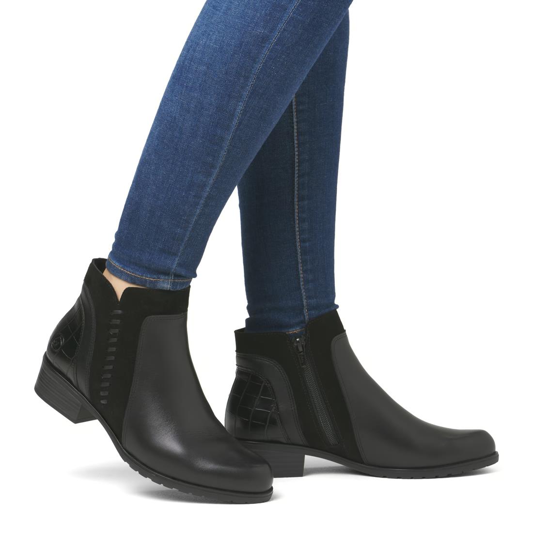 Remonte D6893-02 Odeon Black Leather Side Zip Ankle Boots