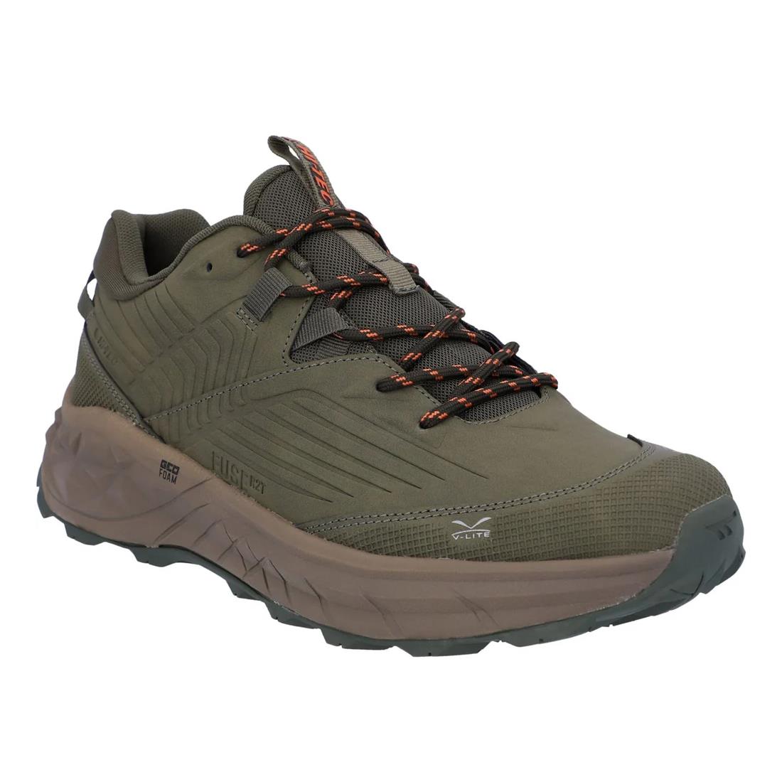 Hi-Tec Mens Fuse Trek Low Olive/Red Orange Hiking Shoes