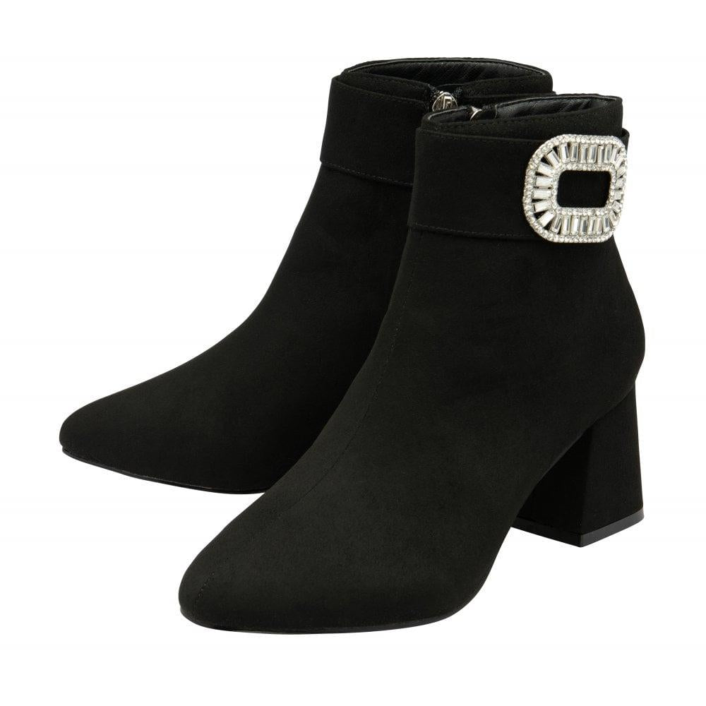 Lotus Womens Duffie Black Microfibre Diamante Ankle Boots