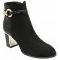 Lotus Womens Autumn Black Faux Suede Gold Trim Heeled Ankle Boots