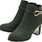 Lotus Womens Autumn Green Faux Suede Gold Trim Heeled Ankle Boots