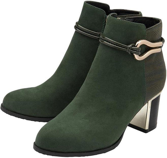 Lotus Womens Autumn Green Faux Suede Gold Trim Heeled Ankle Boots