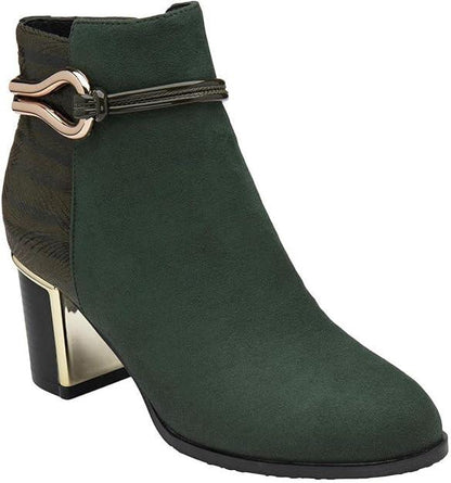 Lotus Womens Autumn Green Faux Suede Gold Trim Heeled Ankle Boots