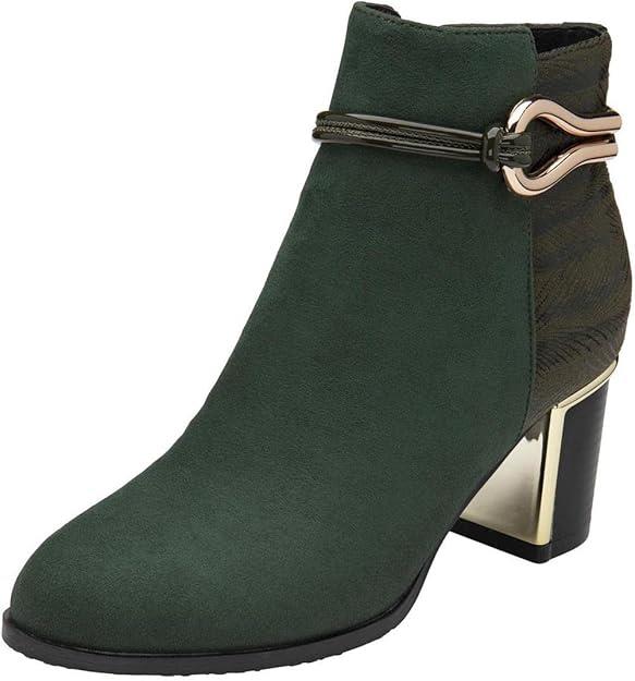 Lotus Womens Autumn Green Faux Suede Gold Trim Heeled Ankle Boots