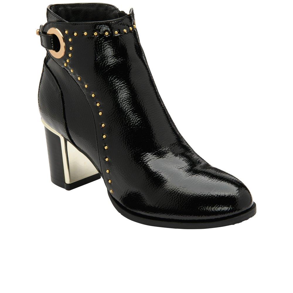 Lotus Womens Wells Black Synthetic Patent Stud Ankle Boots