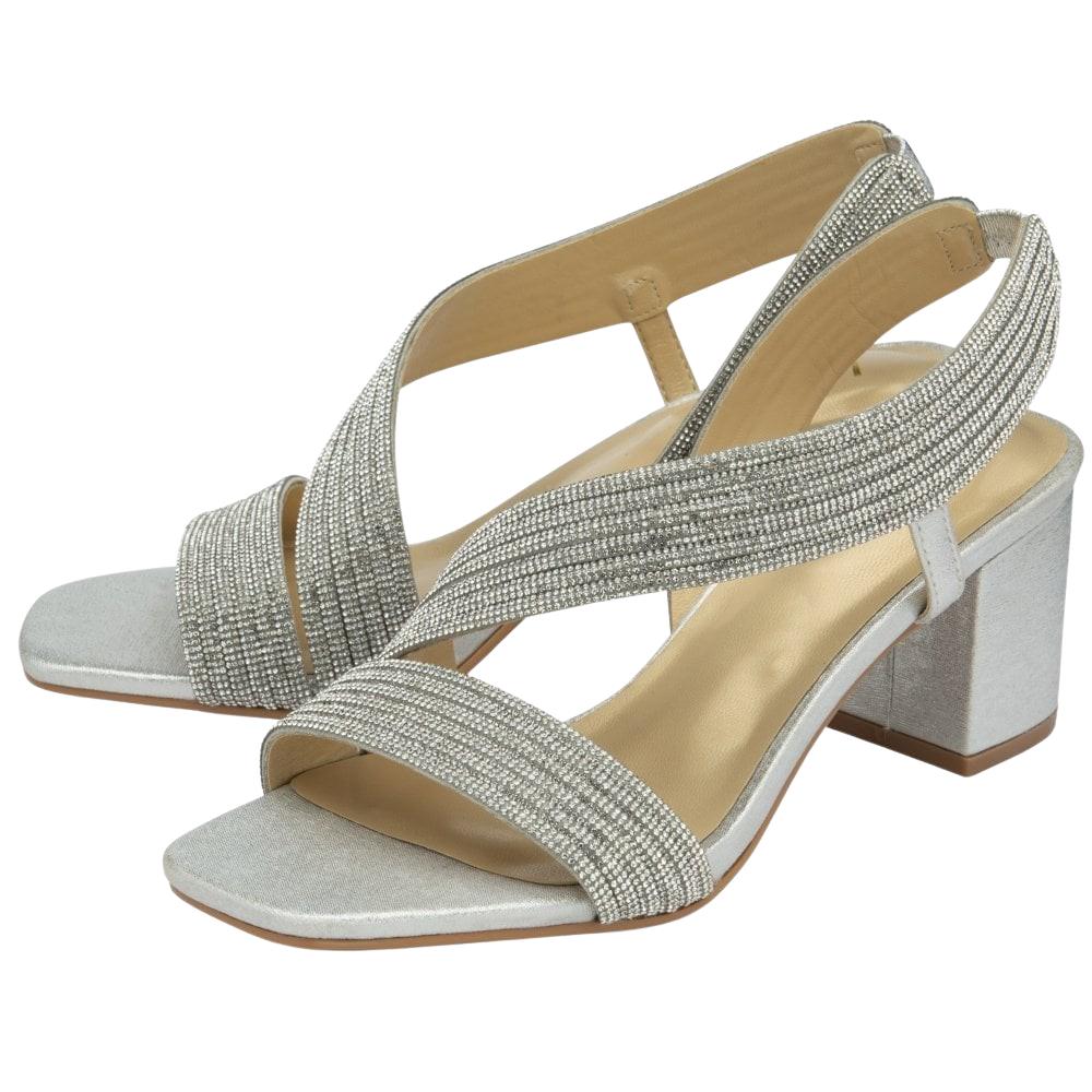 Lotus Womens Galacia Silver Diamante Slingback Sandals