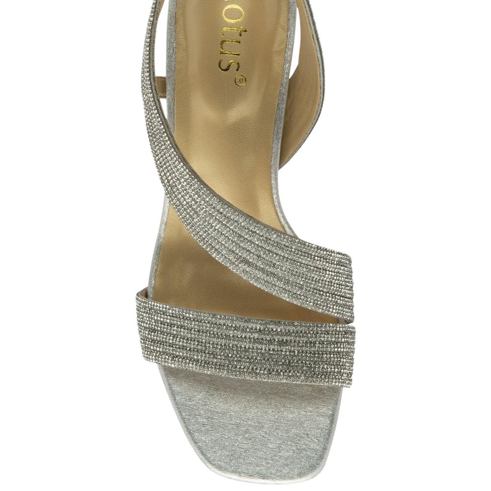Lotus Womens Galacia Silver Diamante Slingback Sandals