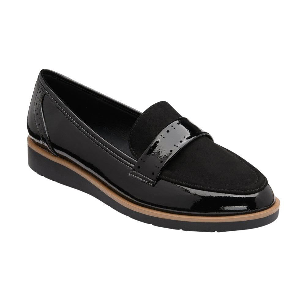 Lotus Cambridge Black Slip On Wedge Loafer Shoes
