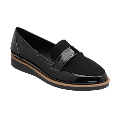 Lotus Cambridge Black Slip On Wedge Loafer Shoes